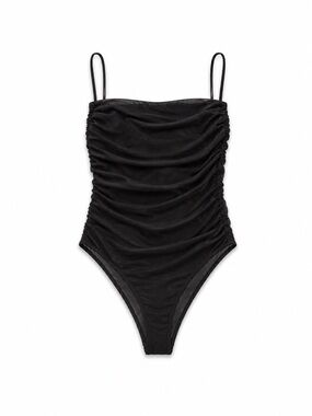 ❁ 3/$15 ❁ NWOT Garage Black Ruched Open Back Criss Cross Strappy Bodysuit, XS